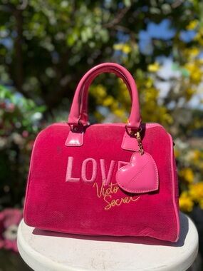 Victoria's Secret Hot Pink 'LOVE' Dome Satchel with Heart Charm